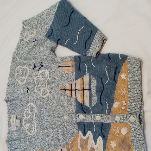 ID Blues Womens Cardigan Sz S Sweater Grannycore  Eclectic Grandpa Lighthouse - Picture 3 of 11